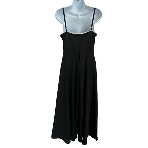 Fit & Flare Lace Black Midi Milkmaid Slip Dress L Goth Witchy Cottagecore Pirate - Picture 5 of 15